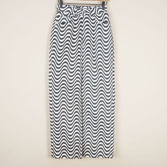 New The Ragged Priest White Charcoal Wave Print Dad Jeans Womens Sz 24 - Picture 1 of 6